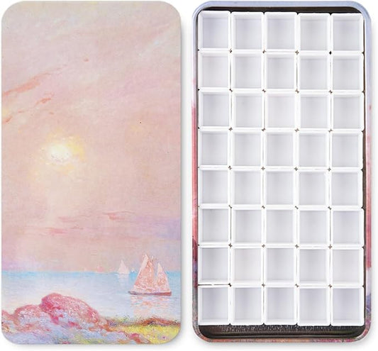 40Pcs Empty Half Pans with Magnetic Stripe Watercolor Paint Travel Tin Palette Case, Artist Paints Half Pan Kits for DIY Watercolor Oils or Acrylics Painting Art Drawing Pink Sunset