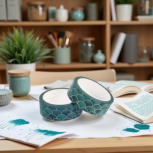 2pcs Green Washi Tape Decorative Masking Adhesive Tape，Oriental Aesthetics Mermaid Fish Scale Tape for DIY Crafts Gift Wrapping Planners Arts and Crafts Tape Adhesives,Arts and Crafts Tape,Adhesives