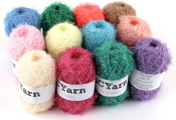for Scrubbies 12 Skeins Bonbons Yarn Assorted Colors 100% Polyester for Dishcloths Crochet and Knitting Project - Total 984 Yards Craft Kit (Pastel)
