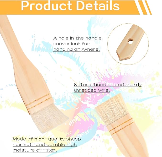 Flat Hake Brushes Hake Paint Brush Artist Painting Set Sheep Hair Bristles Wash for Watercolor, Wash, Ceramic and Pottery Painting, 1, 2 inch and 3 Inch(9 Pieces)