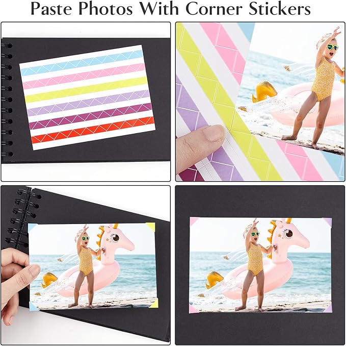60 Pages Small Scrapbook Album with 6 Metallic Markers, 8.5 x 5.9 Inches Black Paper Photo Album for Wedding Anniversary, Family DIY Scrapbook Accessories