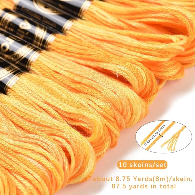 10 Skeins 87.5 Yards 6 Ply Variegated Gold Cross Stitch Floss Segment Dyed Embroidery Thread Gradient Friendship Bracelet String Yarn Bulk for Sewing Making Jewelry Needlecraft Knitting DIY