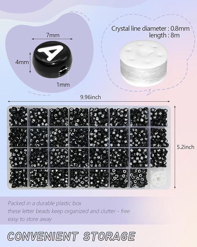 Amaney 1600pcs Black Letter Beads 4x7mm Round Acrylic Alphabet A-Z Number Star Smiley Beads and Heart Pattern for Jewelry Making
