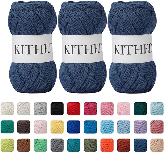 Cotton Yarn，10.5oz，526yard，3 Pack ，Soft Yarn for Crocheting and Knitting (45 Denim Blue)