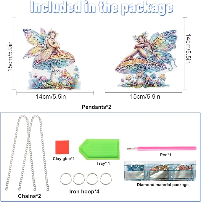 LazyFold 2PCS Diamond Art Hanging Pendant Kits for Adults, Mushroom Fairy DIY 5D Special Shape Diamond Art Painting Pendant Kits,Gem Art Suncatchers Painting Ornament for Home Garden Wall Decor Gift
