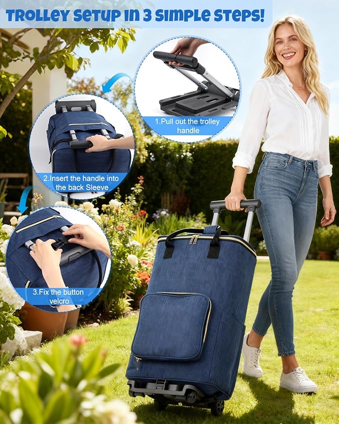Coopay Portable Crochet Bag, Extra Large Yarn Storage for Crochet Accessories and Supplies, Yarn Bags with Wheels and Telescoping Handle, Durable Knitting Bag for Craft Enthusiasts