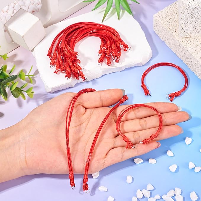 KISSITTY 20pcs Adjustable Bracelet Cords for Connector Charms Waxed Polyester Thread Cord Red Color Half Finished Bracelet for Friendship Bracelets Jewelry Making