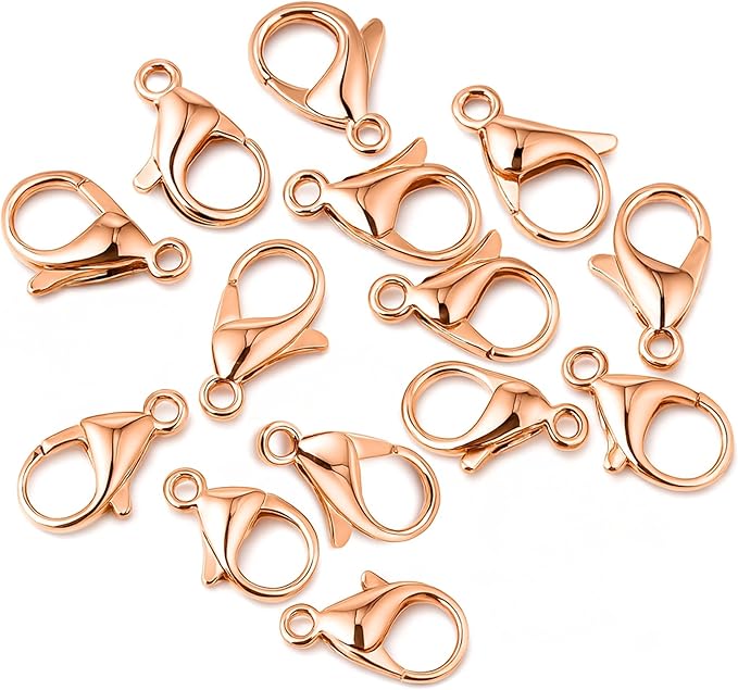 Mandala Crafts 19mm Rose Gold Color Stainless Steel Lobster Clasps for Jewelry Making - 25 PCs SS Lobster Claw Clasps with Jump Rings Jewelry Findings Kit for Necklaces Bracelets Charms Fasteners