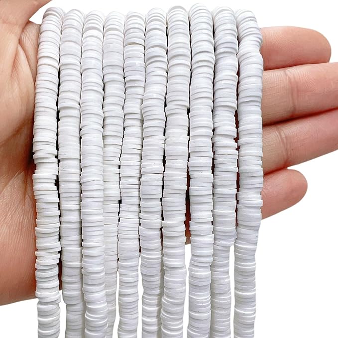 MIIIM 3600 PCS 10 Strands Polymer Clay Beads for Jewelry Making, Vinyl Heishi Beads 6mm for Surfer Bracelets Necklace Making (White)