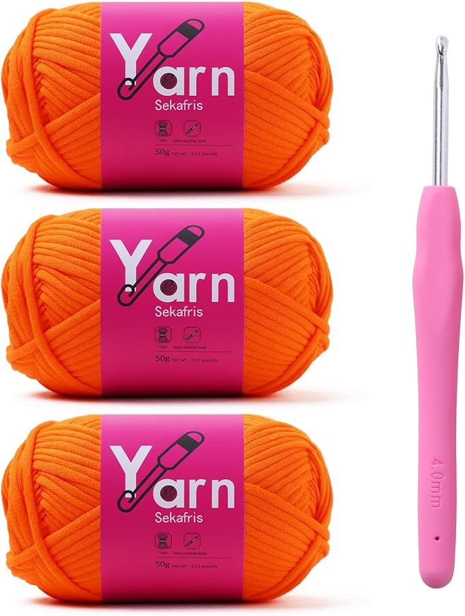 Crochet Yarn with Cotton Yarn for Crocheting - Crochet Knitting Yarn for Beginners with Easy-to-See Stitches - Yarn for Crocheting - Parfait Chunky Yarn -Cotton-Nylon Blend (Orange Peel)