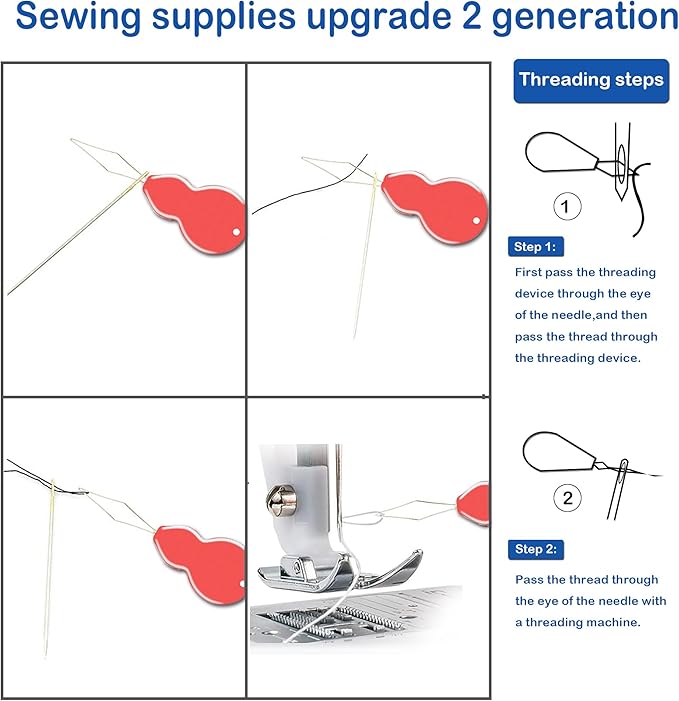 9 Pcs/3 Sizes Large-Eye Blunt Needles, Double Flexible Tape Measure, Steel Yarn Needle with Needle Threader, Tapestry Needle for Sewing Crochet Knitting Embroidery(Silver 2.08in/2.36in/2.76in)