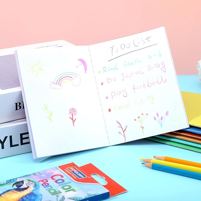 Prudiut 8 Pack Blank Books for Artist with 12 Colored Pencils, A6 Theme Sketchbook Set, 4.1x5.5 inch Mini Journals for Writing Stories, Bulk Notebooks Gifts