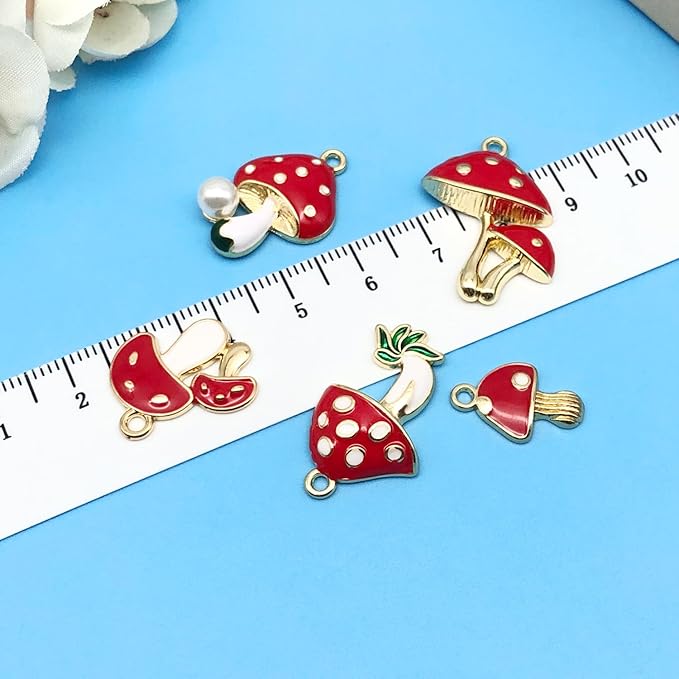 Youdiyla 20pcs Alloy enamel mushroom set series Pendant Jewelry Making DIY Keychain Earrings Pendant Various Design Charms for Jewelry Making Bracelets Necklace (SN463)