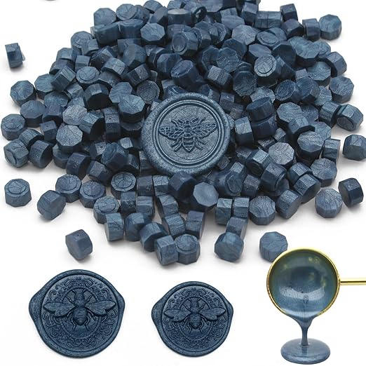 250pcs Wax Seal Beads Dark Blue, Andotopee Premium Sealing Wax Beads for Stamp Seals, Octagon Seal Stamp Pellets Refill Pack for Wedding Invitation, Letter Envelope, Scrapbook DIY Crafts