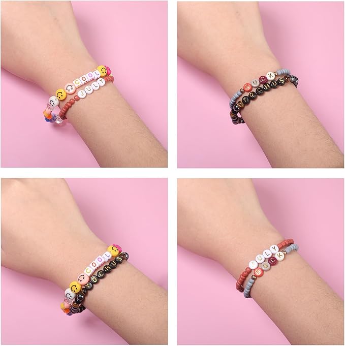 Yochus 1000pcs Black Mixed Round Acrylic Beads 4x7mm White Alphabet Number Heart Shape Bead for Jewelry Making and DIY Bracelets