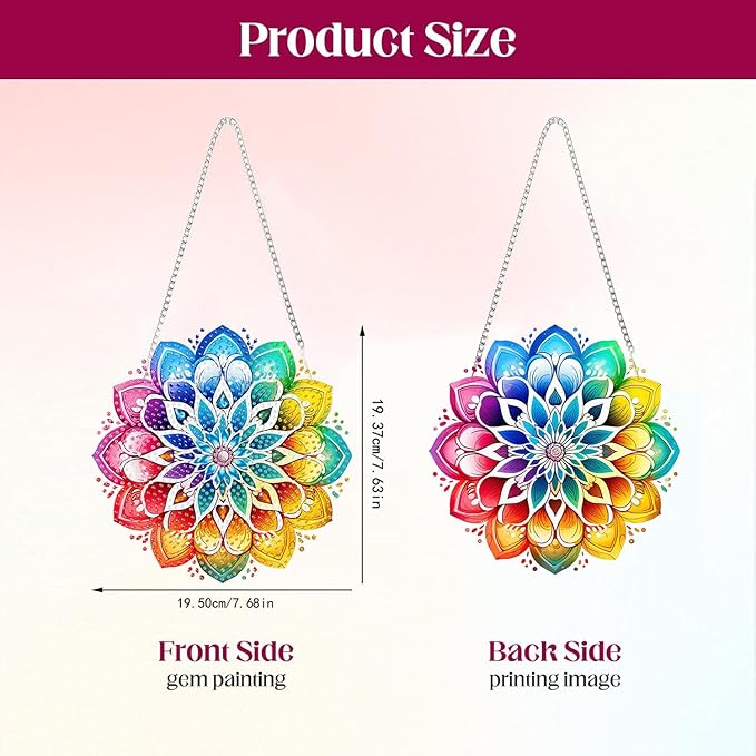 Masendp Mandala Hanging Diamond Art Kits for Adults, Special Shaped Colored Diamond Painting Pendant Ornaments Kit DIY Crystal Rhinestone Gem for Home Decoration and Gifts