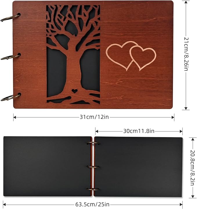 Giiffu Wooden Family Scrapbook Album, DIY Photo Memory Book with Family Tree Design, 100 Pages Personalized Scrapbooking Album, Gift for Mother’s Day, Baby Shower & Family Keepsake