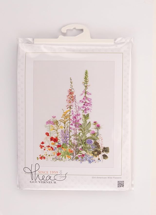 Thea Gouverneur - Counted Cross Stitch Kit - American Wildflowers - Aida - 16 Count - Embroidery Kits for Adults - Crafts - DMC Embroidery Threads and Other Cross Stitch Supplies Included - 554A
