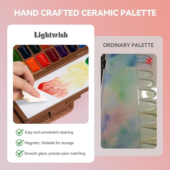 Portable Watercolor Sketchbook Set - 100% Cotton 5.1x3.0 Inch Cold Press 20 Sheets Binder Art Journal with 18-Well Ceramic Paint Palette & Travel Watercolor Brushes for Artists Outdoor Painting