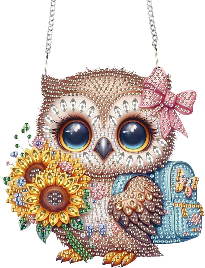TDFERAN Diamond Pinting During owl Diamant Art Hanging Sign Onament Animal Pendants Wind Chimes Wall Hanging in Living Room Dorridor Diamond Art Hanging Sign Onamen DIY Decorations Ornaments