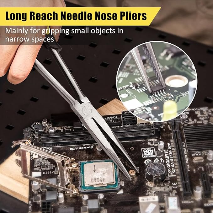 zuzuan premium long needle nose pliers-11’’, paper clamp precision, chromium-vanadium steel, soft grip with wire cutter, long nose cutting pliers for home, fishing, jewelry, crafts,1pcs