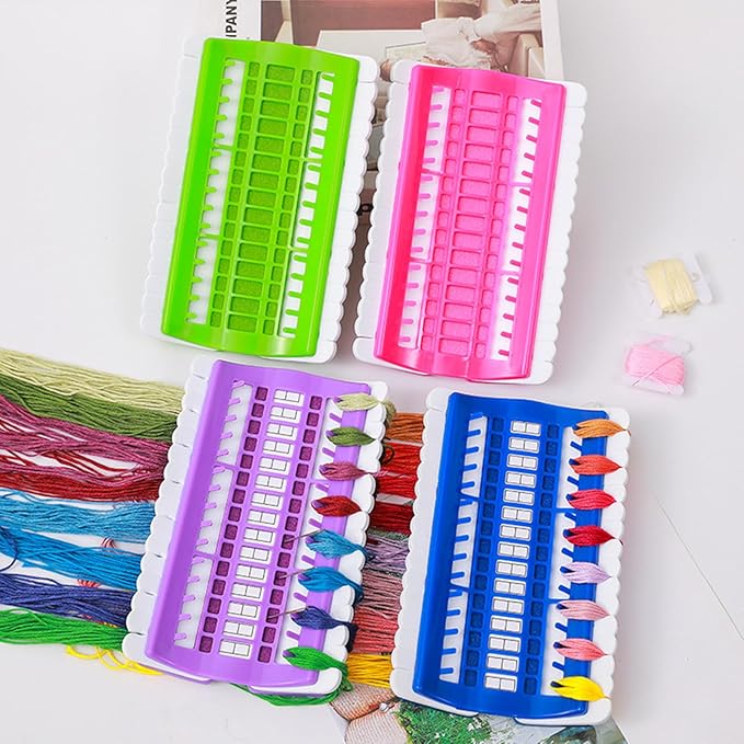 DD-life 4 Pcs 30 Positions Embroidery Thread Organizer Cross Stitch Tool Embroidery Floss Organizer Kit （1 Green，1 Blue，1 Pink，1 Purple）