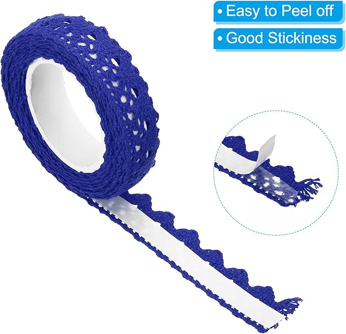 PATIKIL Lace Ribbon Self-Adhesive Lace Tape, 2 Rolls Cotton Masking Sticker for Detailing Accent Wall Decor Art, Blue