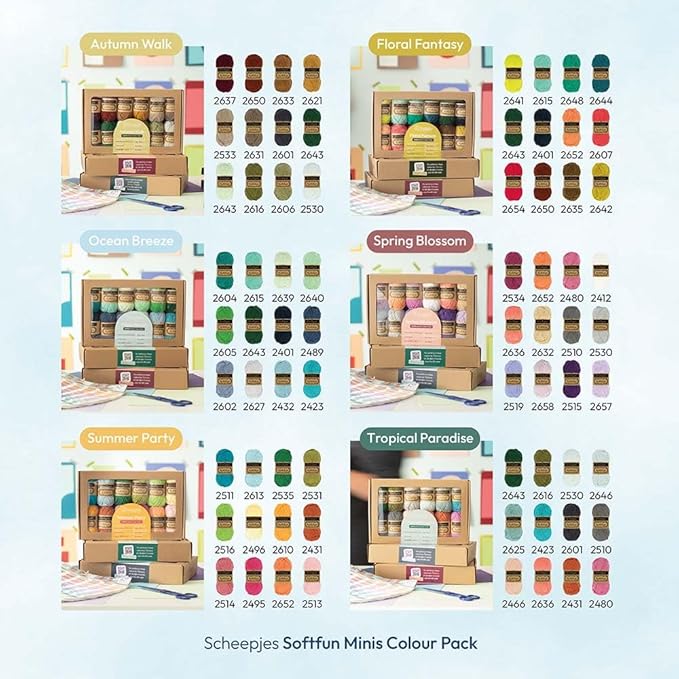 Scheepjes Softfun Color Pack, 12 x 20 g (0.71 oz) – Summer Party, Cotton/Acrylic Blend for Crochet and Knitting