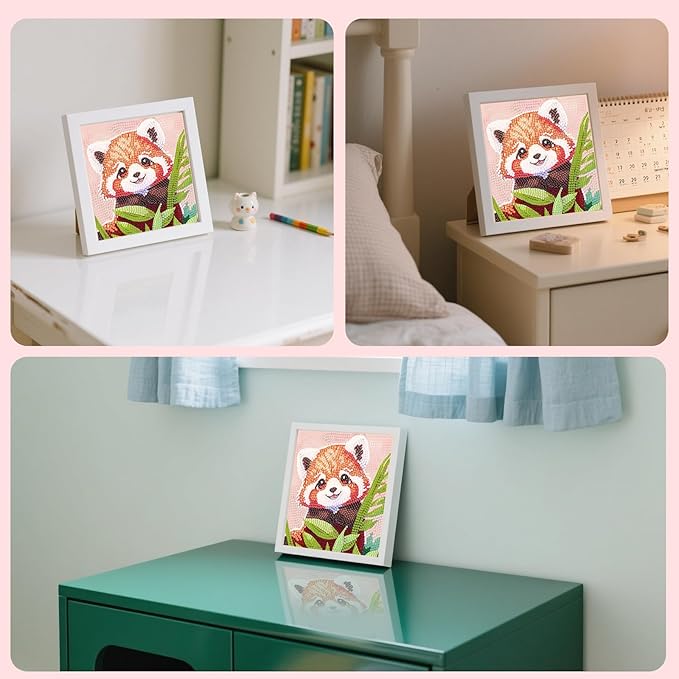 FlyingMage 5D Diamond Art Painting Kits with Wooden Frame, Cute DIY Diamond Art Mosaic Kits for Adults Women Teen, Kawaii Diamond Crafts Arts Full Drill Diamond Dots (Orange Red Panda)