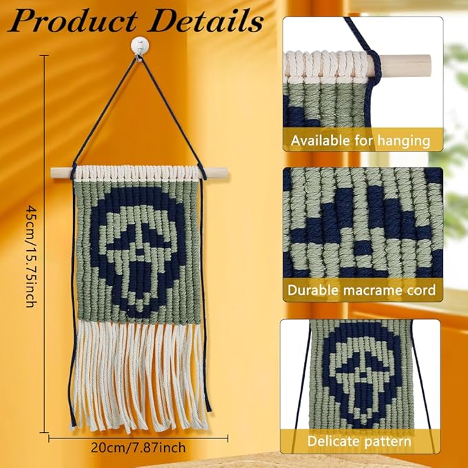 WEBEEDY 1 Set DIY Halloween Macrame Kit Skeleton Wall Hanging Kit Handmade Macrame Kit for Beginners with Step-by-Step Video Tutorials Halloween Skeleton Wall Hanging Ornaments for Home Room