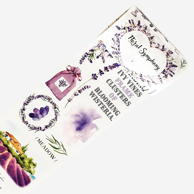 WT Pre-Cut Purple Muse Wide Washi Tape – Soft Purple Florals & Poetic Accents, 70mm×5m, Artistic Tape for Journaling, Scrapbooking, Planner & DIY Crafts