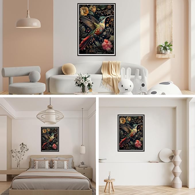 SENQAO Hummingbird Diamond Painting Kits for Adults, Flower Diamond Art Kits for Adults Beginner, DIY Full Drill Diamond Dot Gem Painting for Home Wall Decor 12x16inch