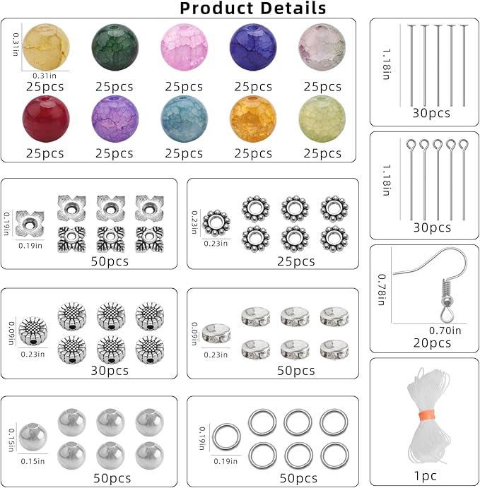 585pcs Glass Beads for Jewelry Making Kit, 8mm Imitating Natural Jade Round Beads with Spacer Beads & Accessories for DIY Bracelets Necklaces Earrings Craft Supplies