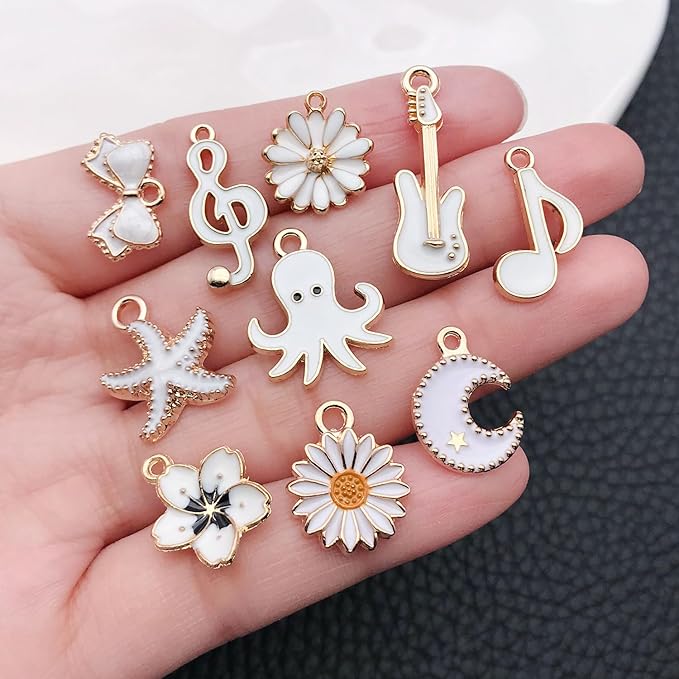 WOCRAFT 40pcs 20 pairs Assorted Enamel Bracelet Charms for Jewelry Making DIY Necklace Bracelet Earrings Keychain Crafting Charms Kit Crafts (White-SN997)
