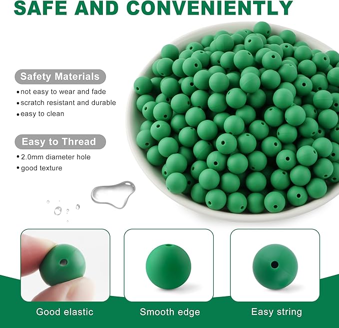 160Pcs 12mm Silicone Beads for Keychain Making Bracelet Necklace, Bulk Round Silicone Beads for Pens（Christmas Green）