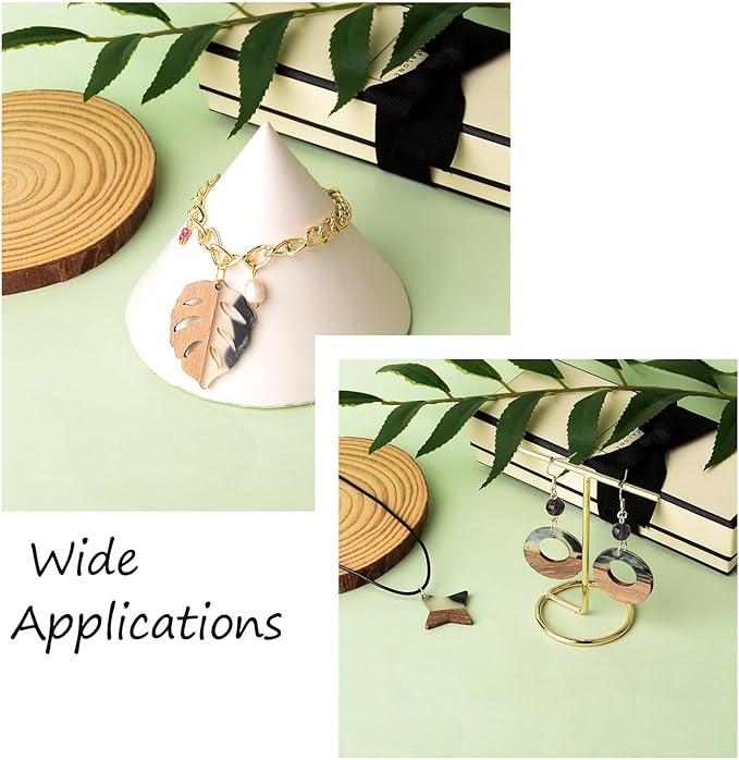 Beadthoven 20pcs/10 Pairs Ink Pattern Resin Wood Charms DIY Bohemian Earrings Black Clear Resin Wood Pendants Natural Wooden Pieces Tag Assorted Pendants for Fashion Jewelry Making Necklace Keychain