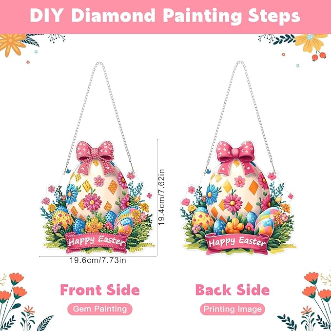 NAIMOER Easter Egg Diamond Art Hanging Kits for Adults, 5D Special Shaped Rhinestone, DIY Acrylic Spring Diamond Art Painting Window Pendants Home Garden Wall Hanging Ornament Kits, Double Sided