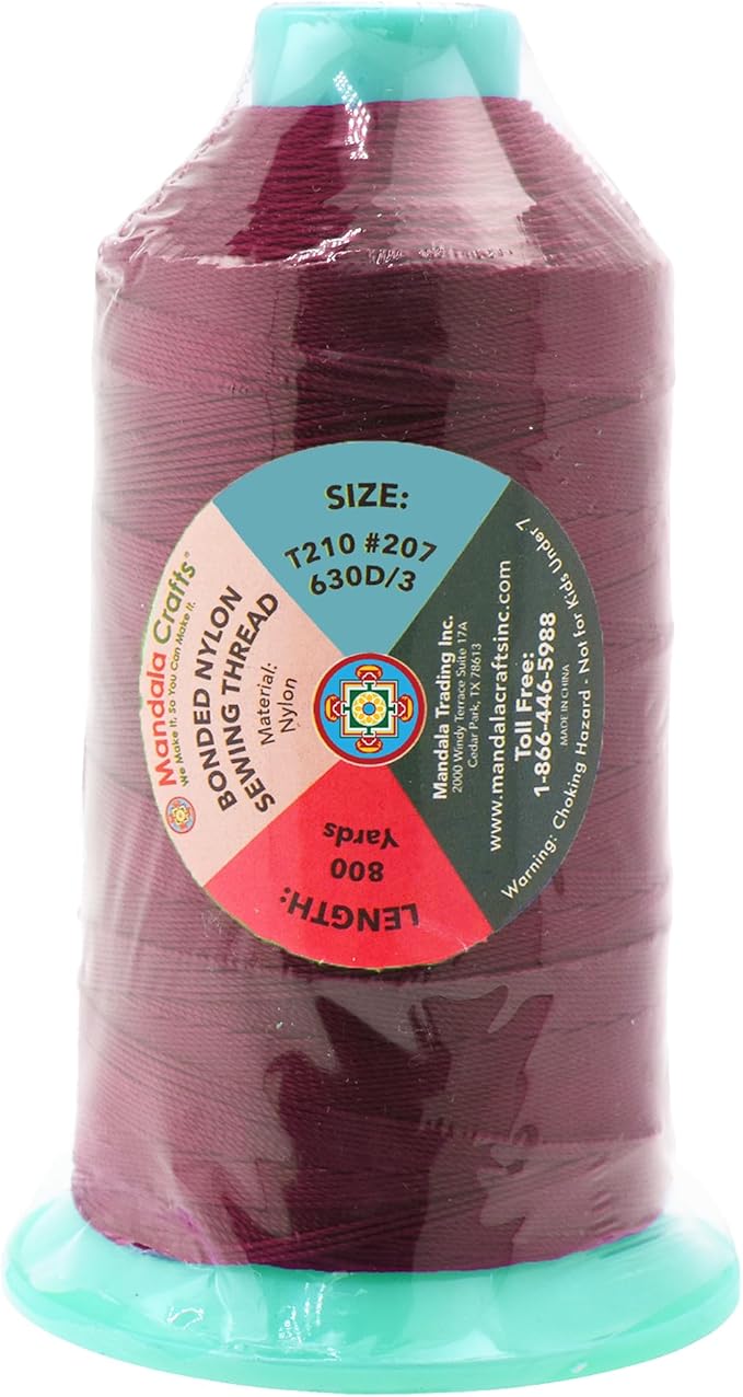 Mandala Crafts Size 207 630D T210 Bonded Nylon Thread - Wine 800 YDs Tex 210 Heavy Duty Sewing Threads for Leather, Jeans, Weaving, Outdoor Marine Upholstery
