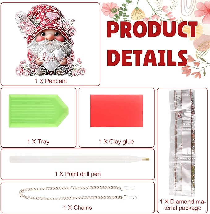 DOMROM Gnome Diamond Art Hanging Kits for Adults Beginners, Special Shaped Crystal Diamond Painting Gnome Pendant, DIY Diamond Art Suncatchers for Home Garden Wall Decor Gift