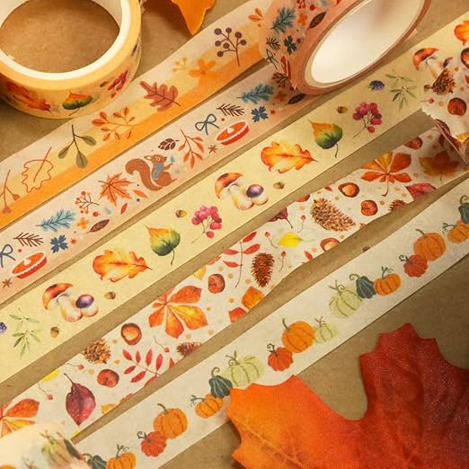 YUBBAEX 10 Rolls Four Seasons Washi Tape Set Yellow Leaves & Flowers Masking Decorative Tapes (Autumn)