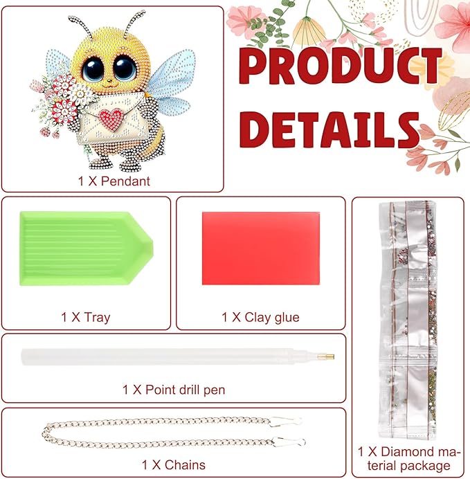 DOMROM Bee Diamond Art Hanging Kits for Adults Beginners, Special Shaped Crystal Diamond Painting Bee Pendant, DIY Diamond Art Suncatchers Animal for Home Garden Wall Decor Gift