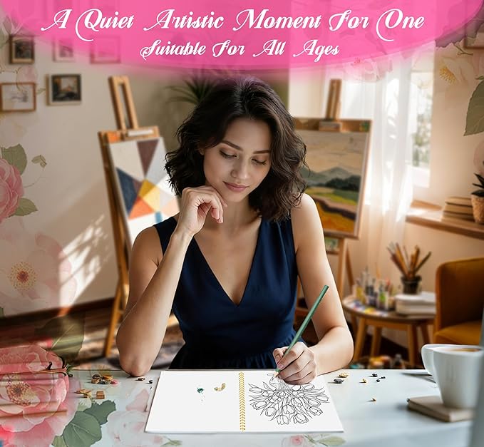 Beautiful Adult Coloring Book Set with 18-Color Pencil Set - Coloring Books for Adults Relaxation Adult Coloring Book for Women Gifts.Elegant Art Style with 35 Patterns.
