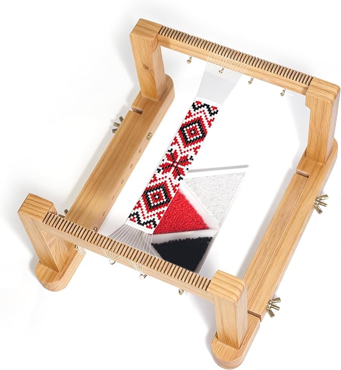 TMEGMIC Adjustable Wood Bead Loom Kit for Beginners & Adults - Professional Wooden Weaving Frame for Jewelry Making - Sturdy & Easy-to-Use Tool for Seed Beads, Bracelets, Belts & DIY Crafts