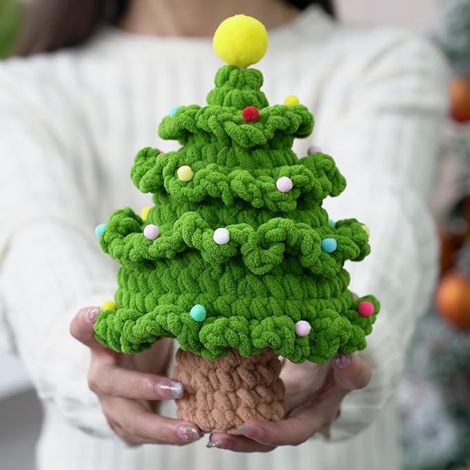 Crochet Set - Beginner Friendly Crochet Set with Step-by-Step Teaching Videos and Crochet Pattern Manuals (Ice Striped Yarn Christmas Tree)