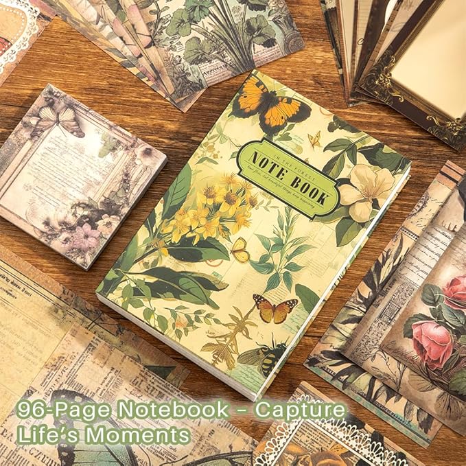 icceemee Scrapbooking Supplies Kit, Green Garden Scrapbooking Kit for Bullet Junk Journaling, Stationery, A6 Grid Notebook, Flower DIY Journaling Supplies, Birthday Craft Gift for Teen Girls