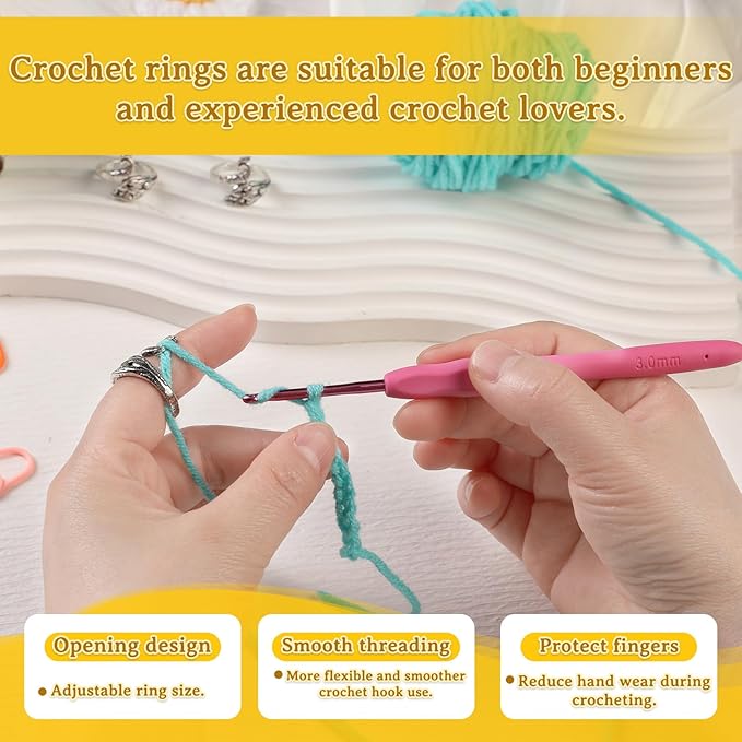 Yizzvb 3 Pcs Crochet Ring+30Pcs Stitch Markers, Adjustable Tension Rings for Finger Yarn, 6 Large Eye Blunt Needles, Knitting & Crochet Accessories Set for DIY Crafts,Crocheters Knitters