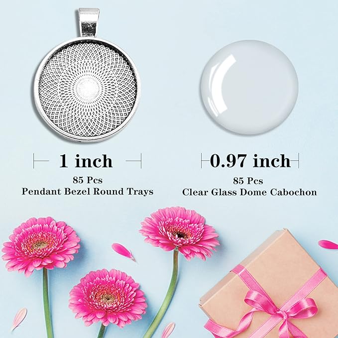 170Pcs Pendant Trays Kit, Round Cabochon and Tray, Alloy Tray Charms Bulk, Bezel Pendant Trays for Homemade Jewelry, Necklaces, DIY Crafts, Resin Art, Paint Pour Skins and Costume Jewelry