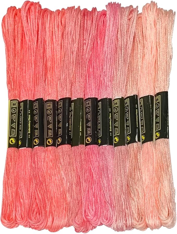 Friendship Bracelet String 12 Skeins, Embroidery Floss Cross Stitch Embroidery Thread Floss Bracelet Making Yarn, Craft Floss (Pink Series)