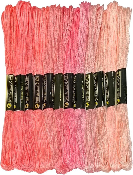 Friendship Bracelet String 12 Skeins, Embroidery Floss Cross Stitch Embroidery Thread Floss Bracelet Making Yarn, Craft Floss (Pink Series)