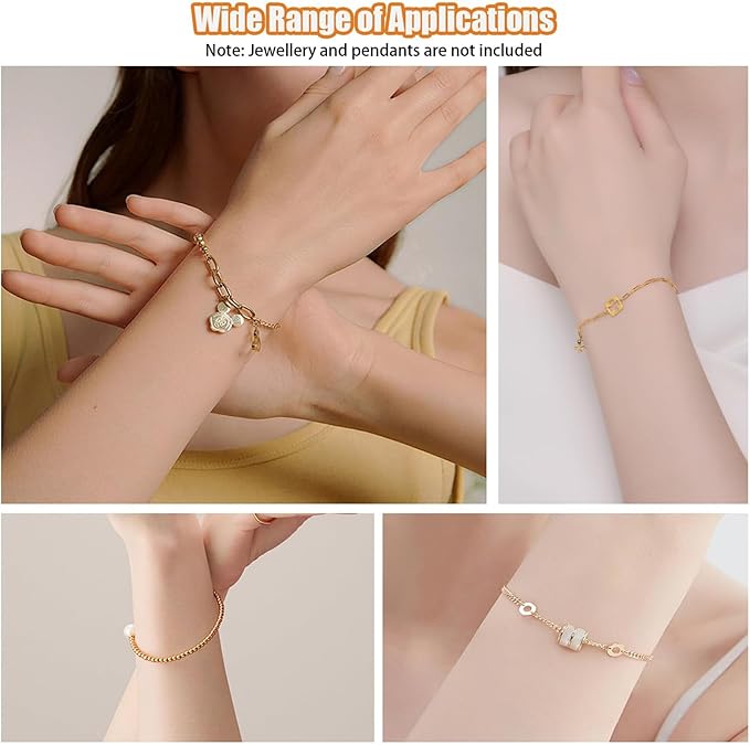 Fesorsi Gold Necklace Chain for Jewelry Making, 46ft 6 Style Rolled Steel DIY Jewelry Chain Roll Bracelet Bulk Link Plated Permanent for Earring Anklet Craft with Jump Ring, Lobster Clasp, Pliers